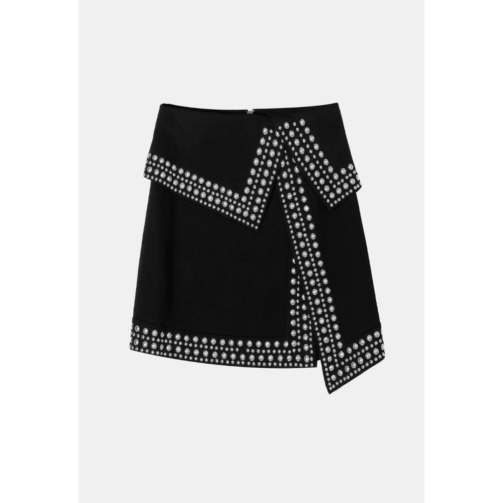 GAWQO Studded Asymmetrical Hem Skirt